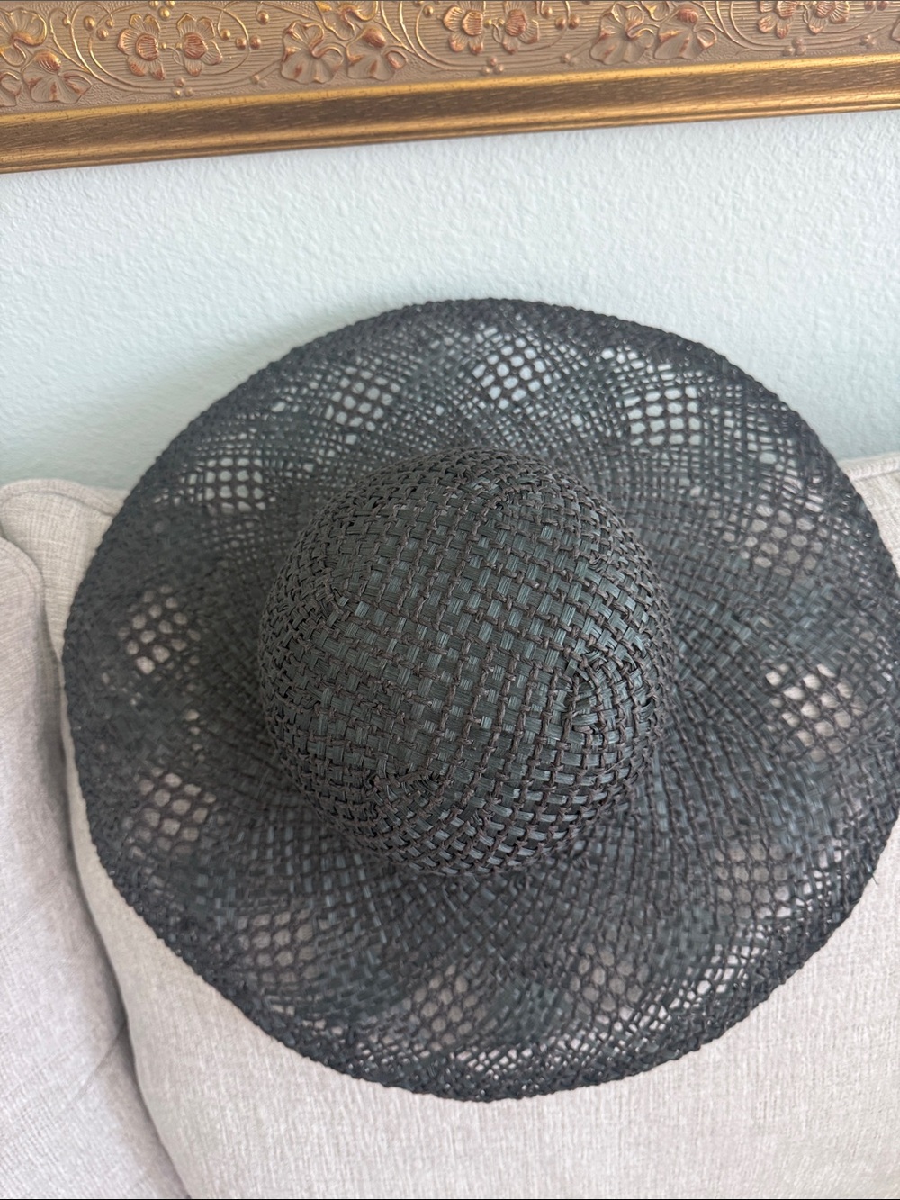 Amanda smith straw woven Wide Brim Sun Hat - Dark Teal/Gray
